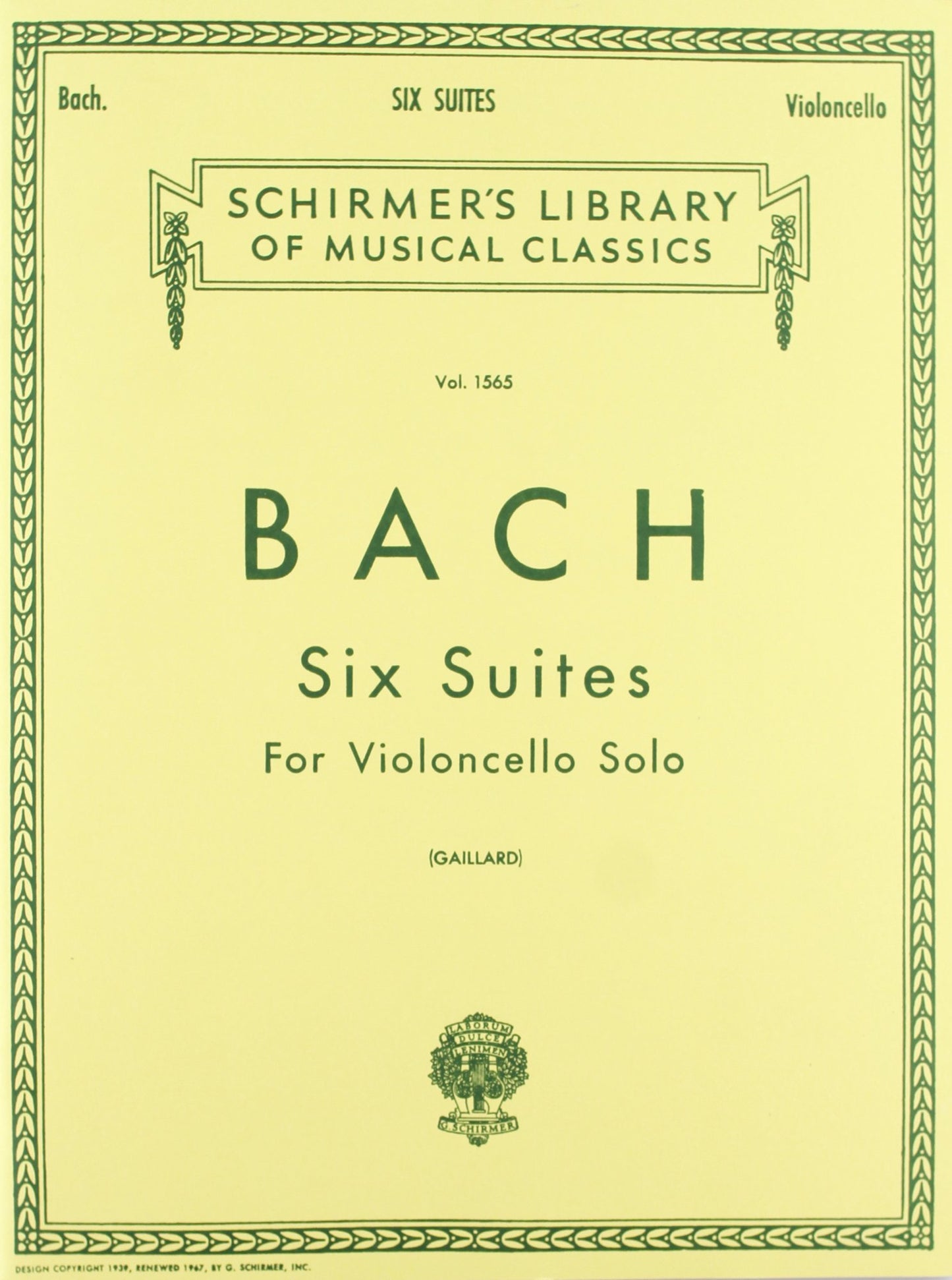 6 Suites for Violoncello Solo - Bach Cello Suites Book: Schirmer Library of Classics Volume 1565 (Schirmer's Library of Musical Classics)