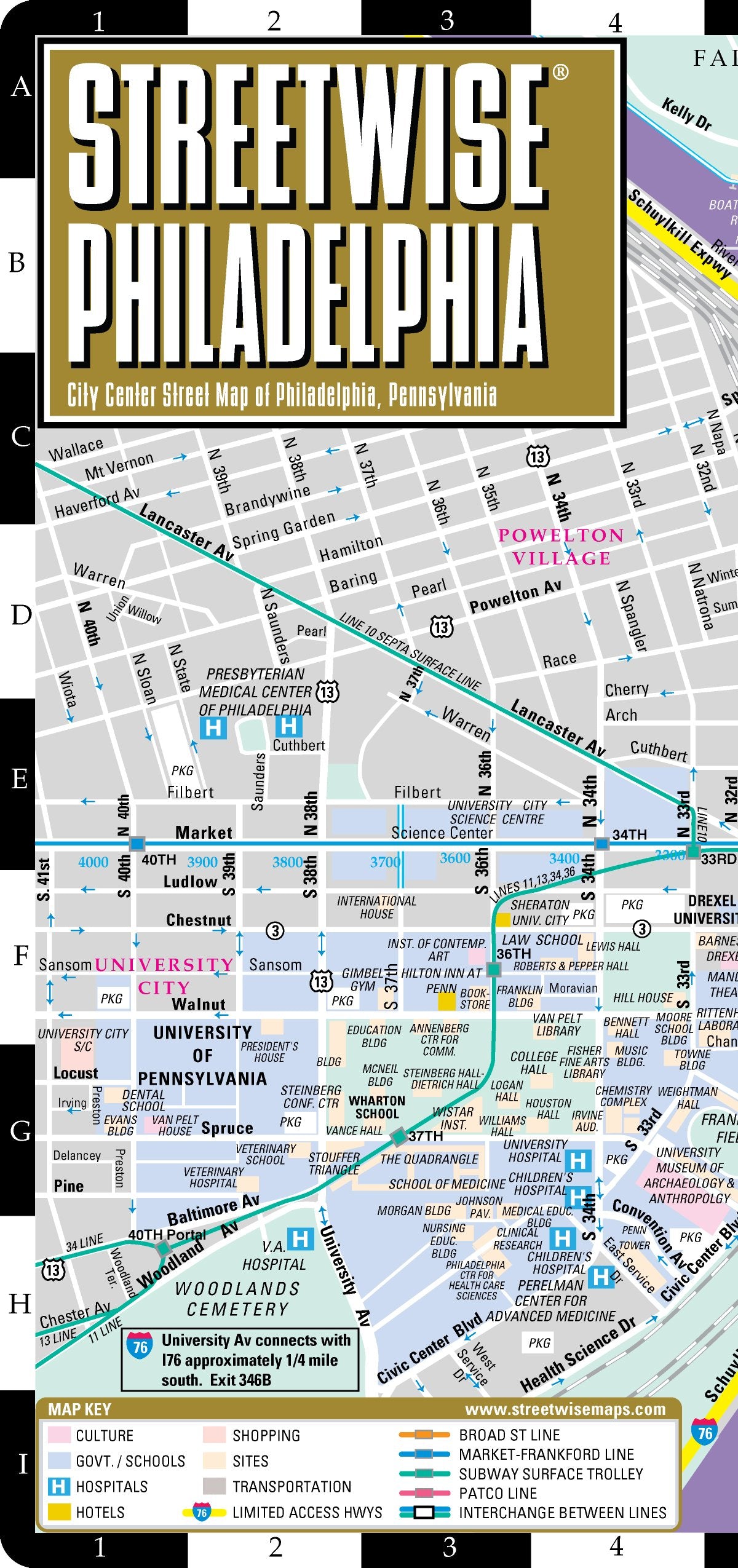 Streetwise Philadelphia Map - Laminated City Center Street Map of Philadelphia, PA - Folding pocket size travel map with Septa metro map, bus map