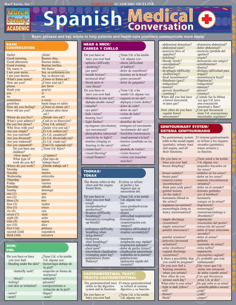 Spanish Medical Conversation: QuickStudy Laminated Reference Guide (QuickStudy Academic)