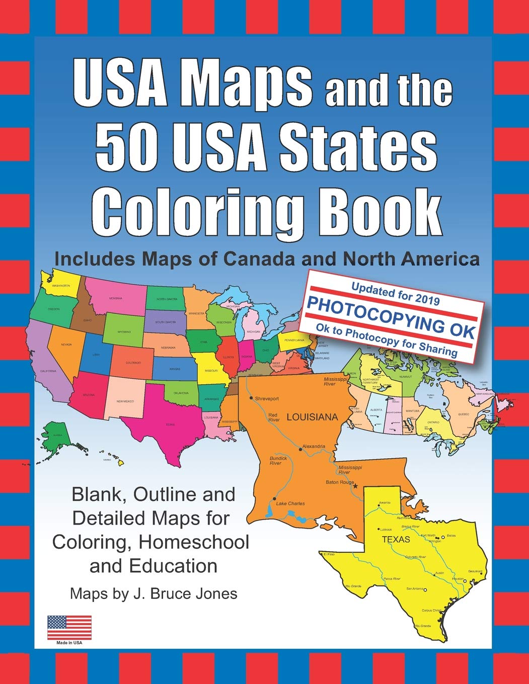 USA Maps and the 50 USA States Coloring Book: Includes Maps of Canada and North America - 6532