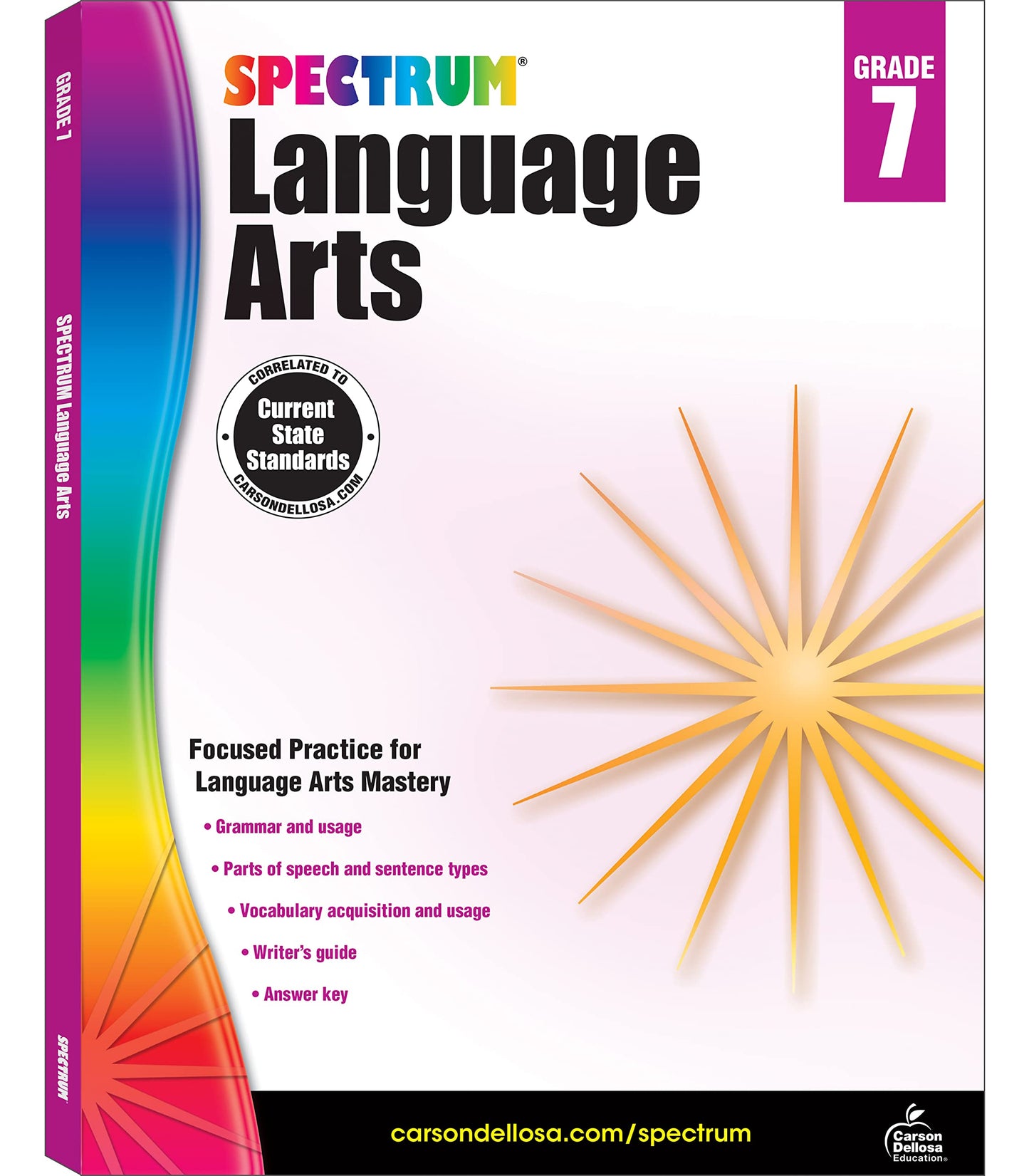 Spectrum 7th Grade Language Arts Workbook, Grammar, Vocabulary, Sentence Types, Parts of Speech, and Writing Practice, Classroom or Homeschool Curric