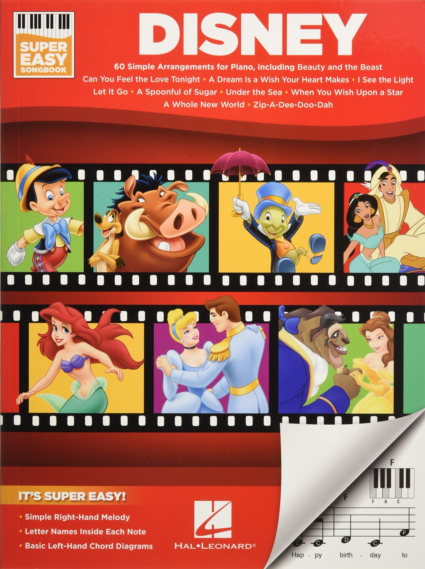 Disney Super Easy Songbook | Piano Sheet Music for Beginners | 60 Classic Disney Songs in Easy-to-Play Format | Hal Leonard Songbook with Chord Diagrams, Lyrics & Letter-Note Melodies