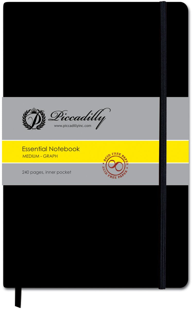 Piccadilly Essential Notebook Medium - Black - Graph