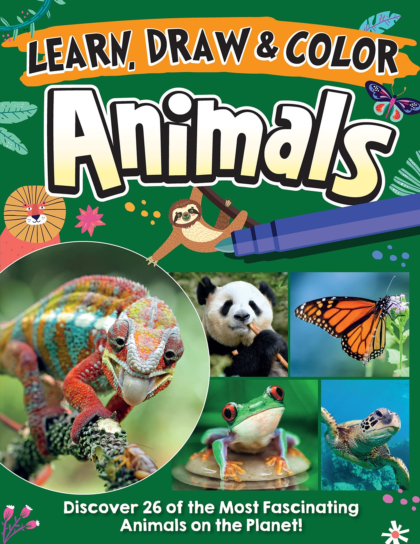 Learn, Draw & Color Animals: Discover 26 of the Most Fascinating Animals on the Planet! (Happy Fox Books) Activity Book for Kids Ages 5-10 - Whales, Pandas, Llamas, Sloths, Elephants, Koalas, and More