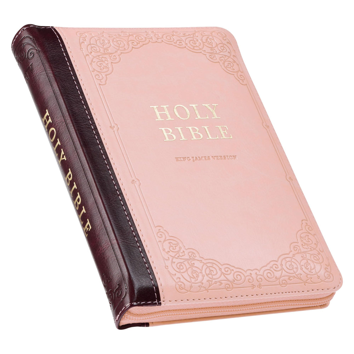 KJV Holy Bible, Compact Faux Leather Red Letter Edition - Ribbon Marker, King James Version, Pink/Burgundy, Zipper Closure (KJV Compact Editions)
