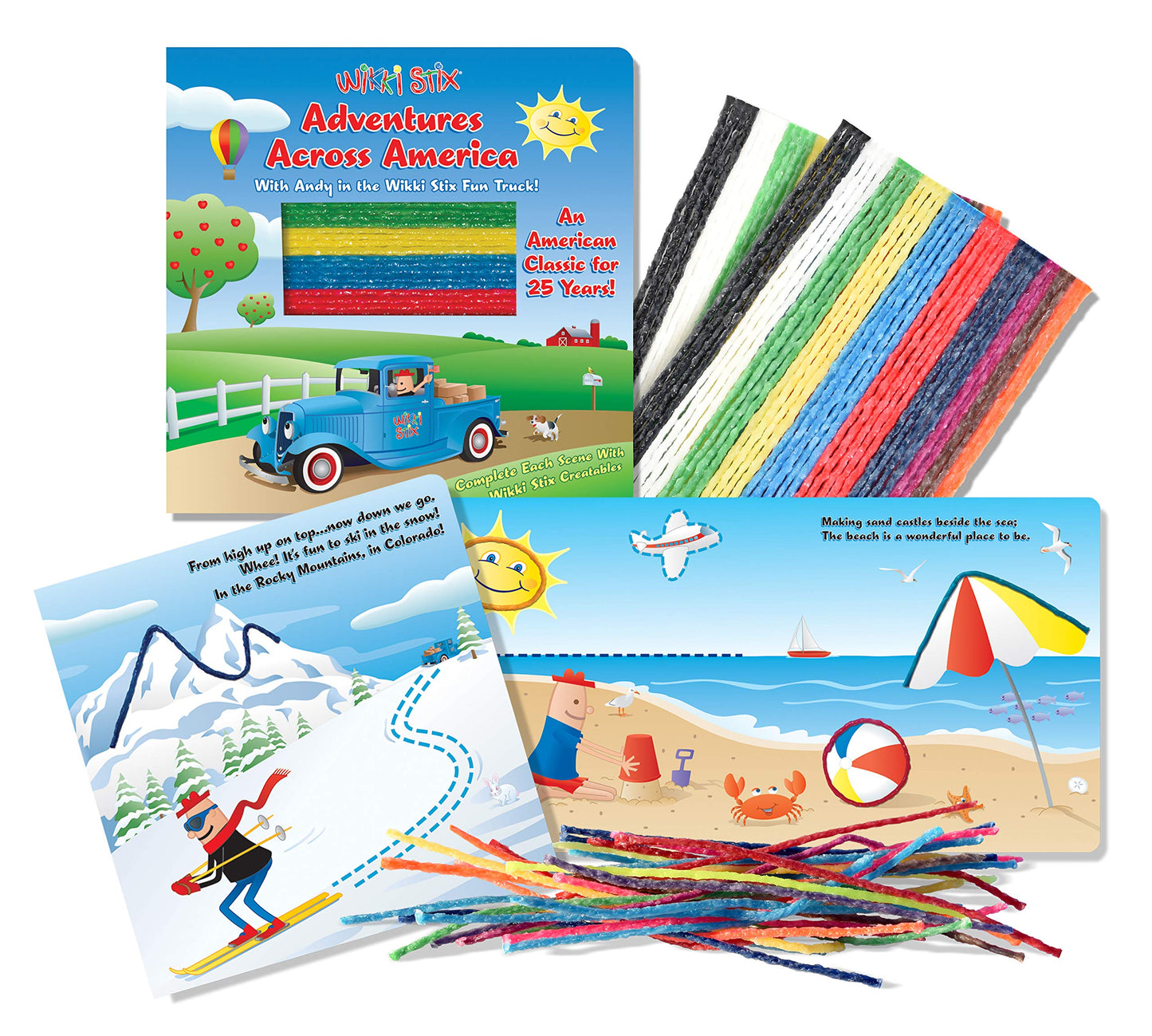 WIKKI STIX Adventures Across America Board Book – Travel Essential for preschoolers! Includes 36 to use When Traveling Across America! Made in The USA! - 3817