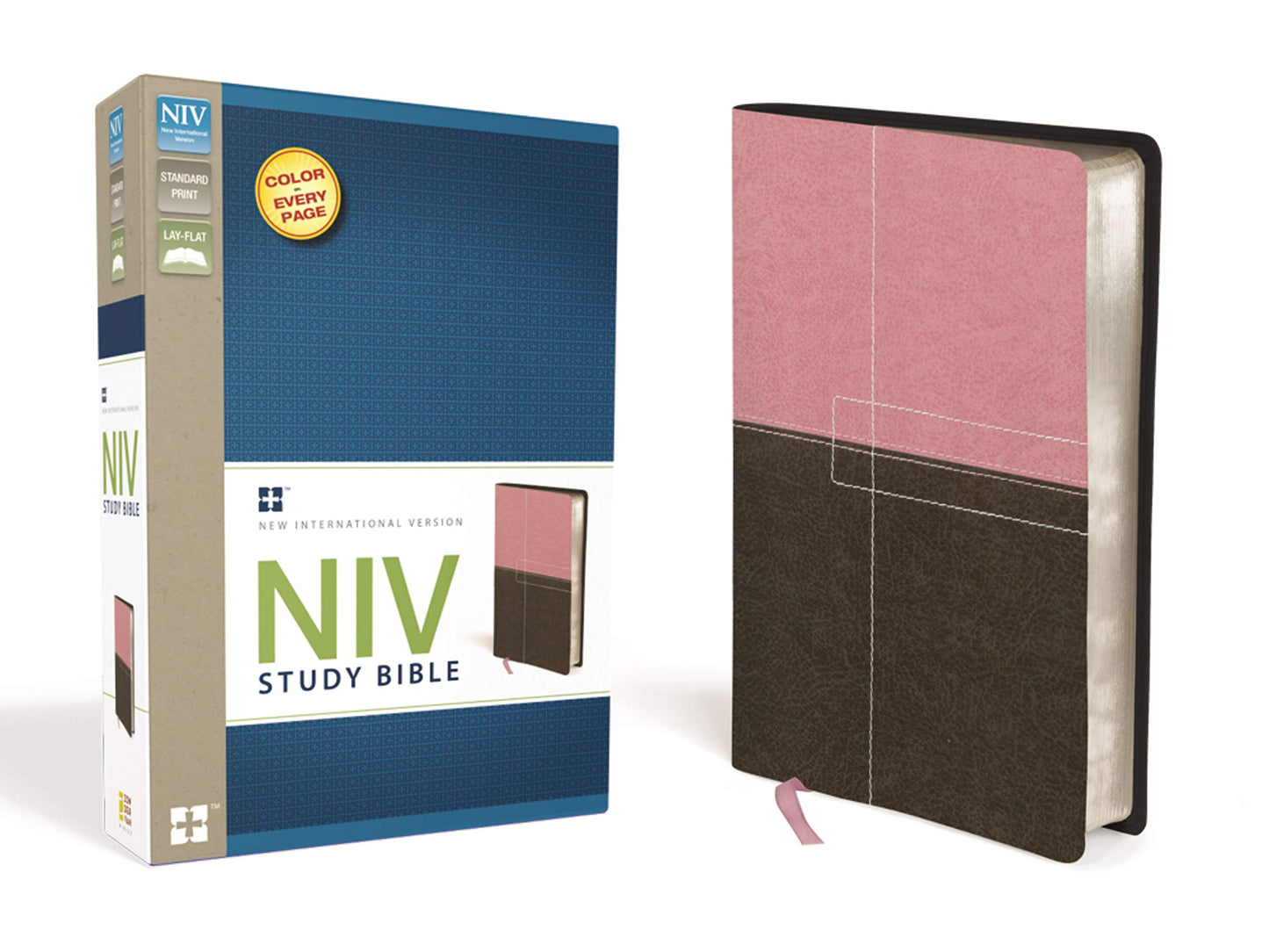 NIV Study Bible, Leathersoft, Pink/Brown, Red Letter Edition - 9610