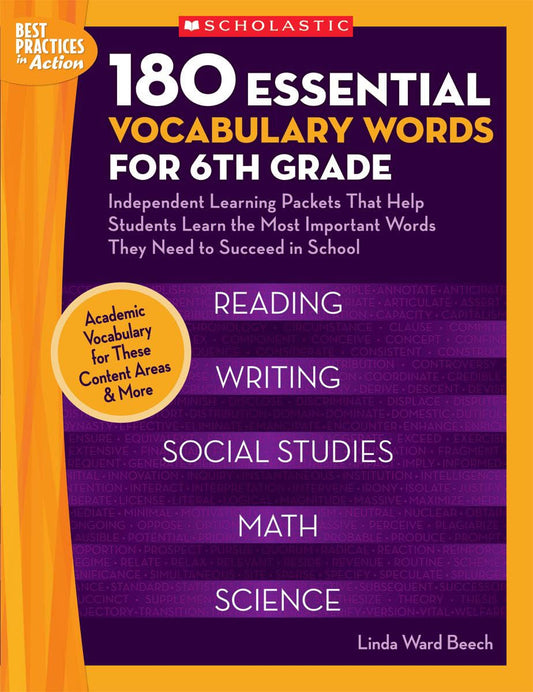 180 Essential Vocabulary Words for 6th Grade: Independent Learning Packets That Help Students Learn the Most Important Words They Need to Succeed in School - 9039