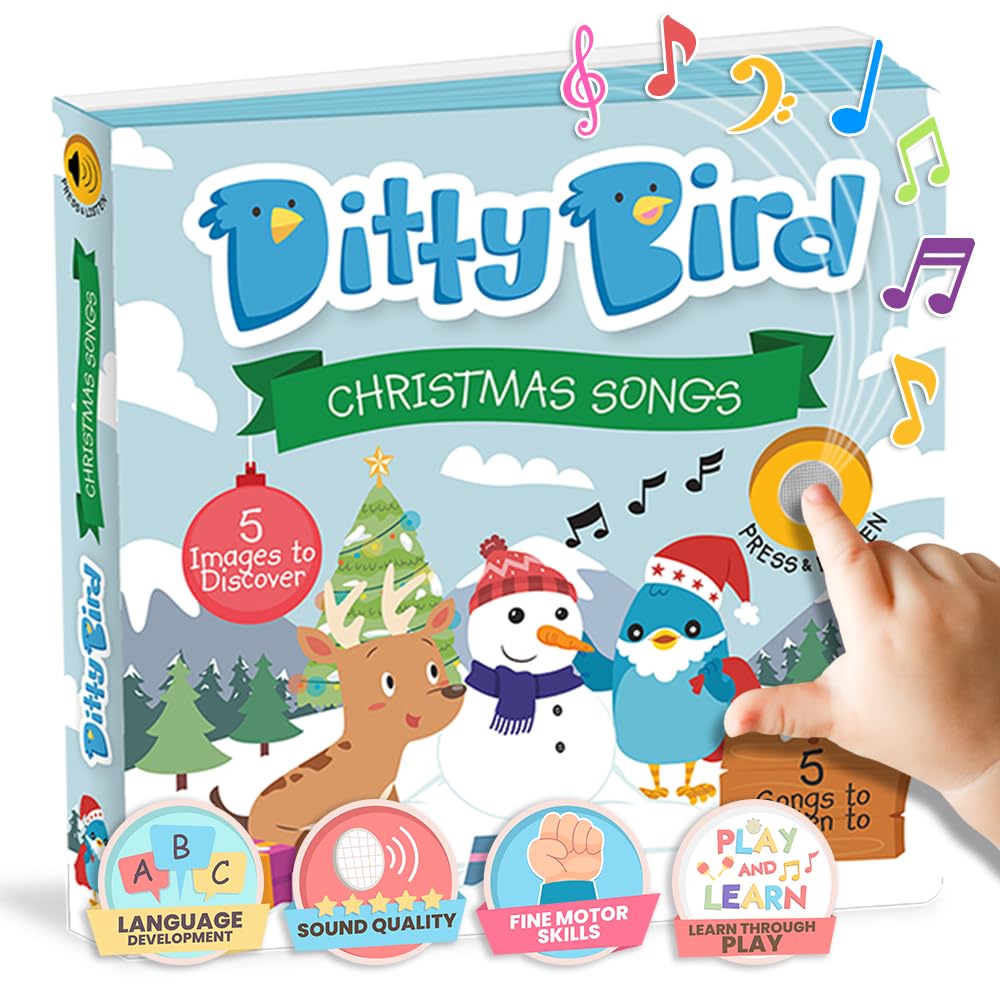Ditty Bird Christmas Musical Book for Toddlers – Interactive Sound Book with Jingle Bells & Holiday Songs | Perfect Christmas Gift for Babies 1-3 | Sturdy Baby Book & Xmas Music Toy