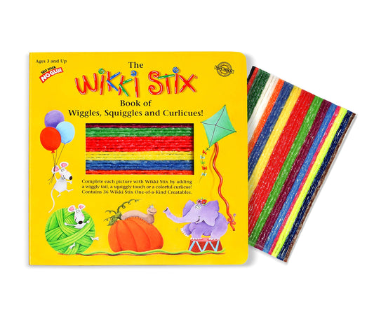 Arts and Crafts for Kids Activity Book, Wiggles, Squiggles, Curlicues Board Book, Non Toxic, Waxed Yarn, Made in America by Wikki Stix, 36 Wikki Stix Included