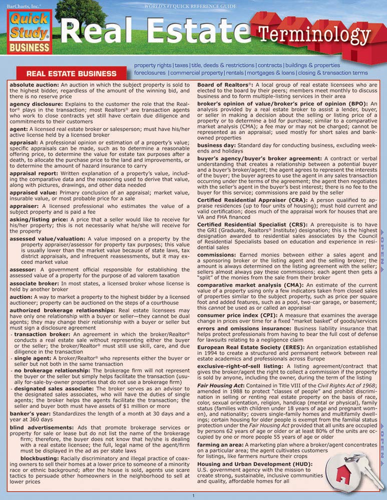 Real Estate Terminology QuickStudy Laminated Reference Guide (QuickStudy Business)