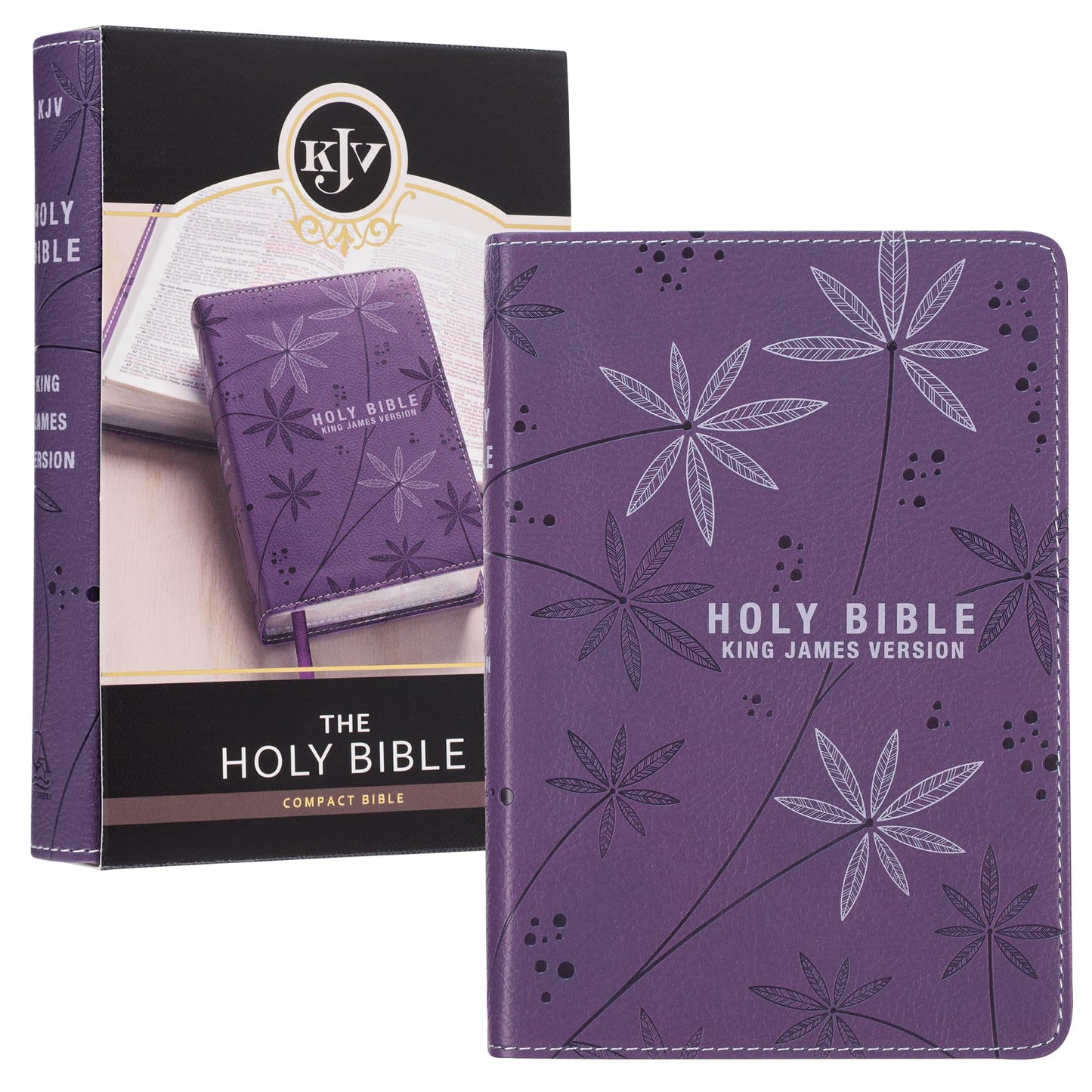 KJV Holy Bible, Compact Floral Purple Faux Leather w/Ribbon Marker, Red Letter, King James Version