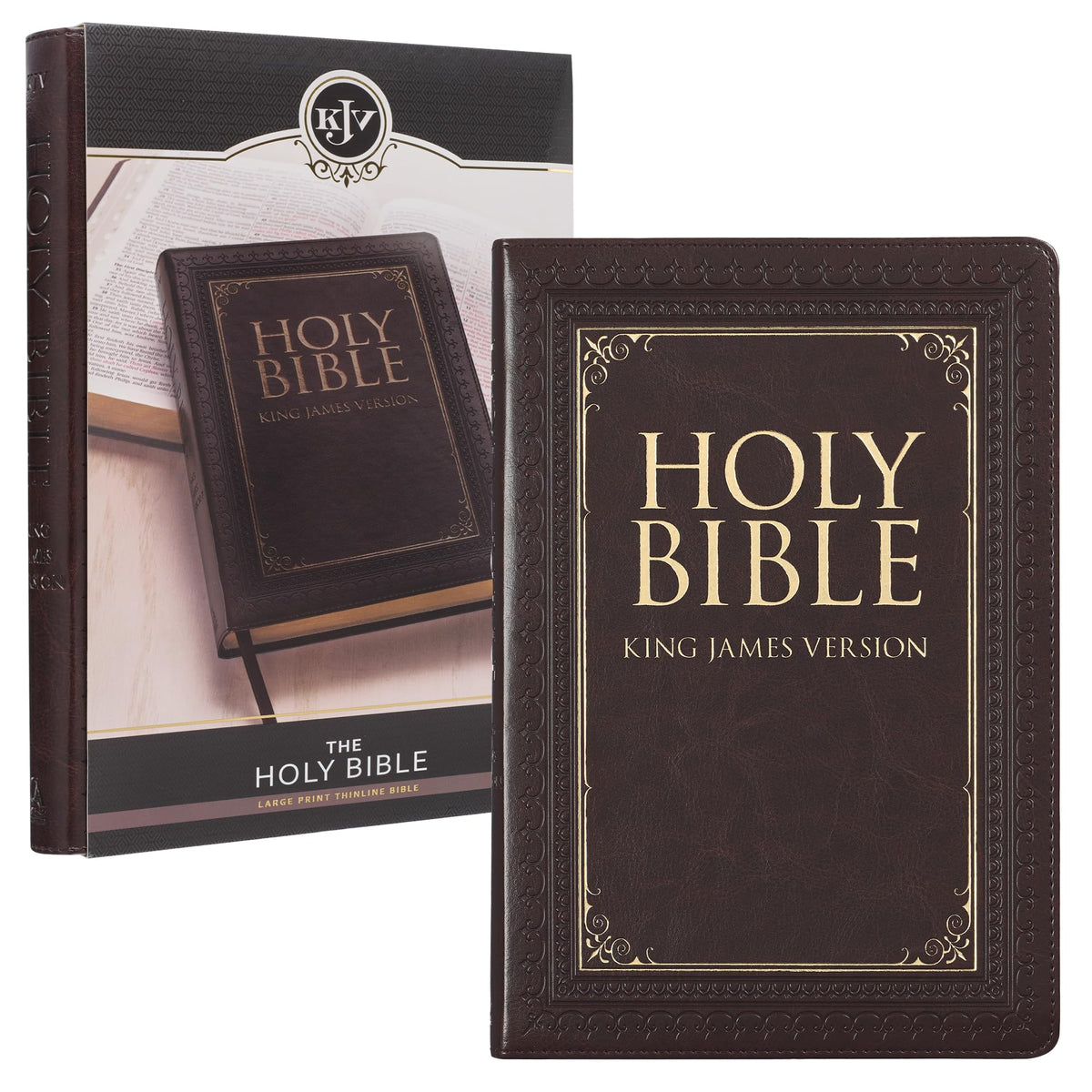 KJV Holy Bible, Thinline Large Print Faux Leather Red Letter Edition Thumb Index & Ribbon Marker, King James Version, Dark Brown (KJV Thinline LP Editions)