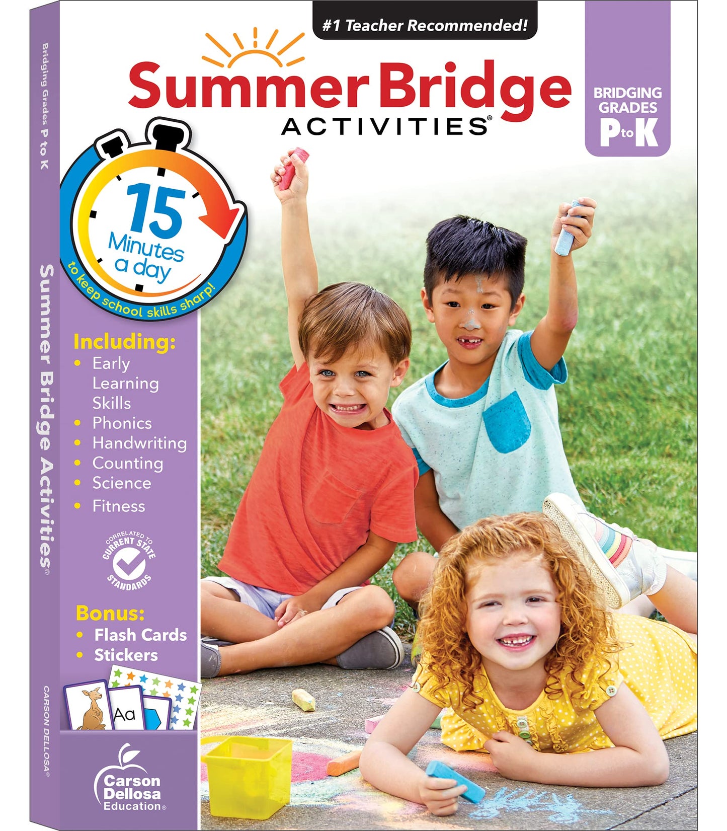Summer Bridge Activities Preschool to Kindergarten Workbook, Activity Book Ages 4-6 With Math, Phonics, Handwriting Practice, Fitness, Flash Cards, Stickers, and More (Volume 1)