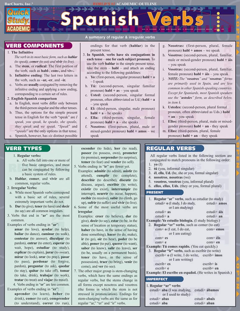 Spanish Verbs: a QuickStudy Laminated Reference Guide (QuickStudy Academic)