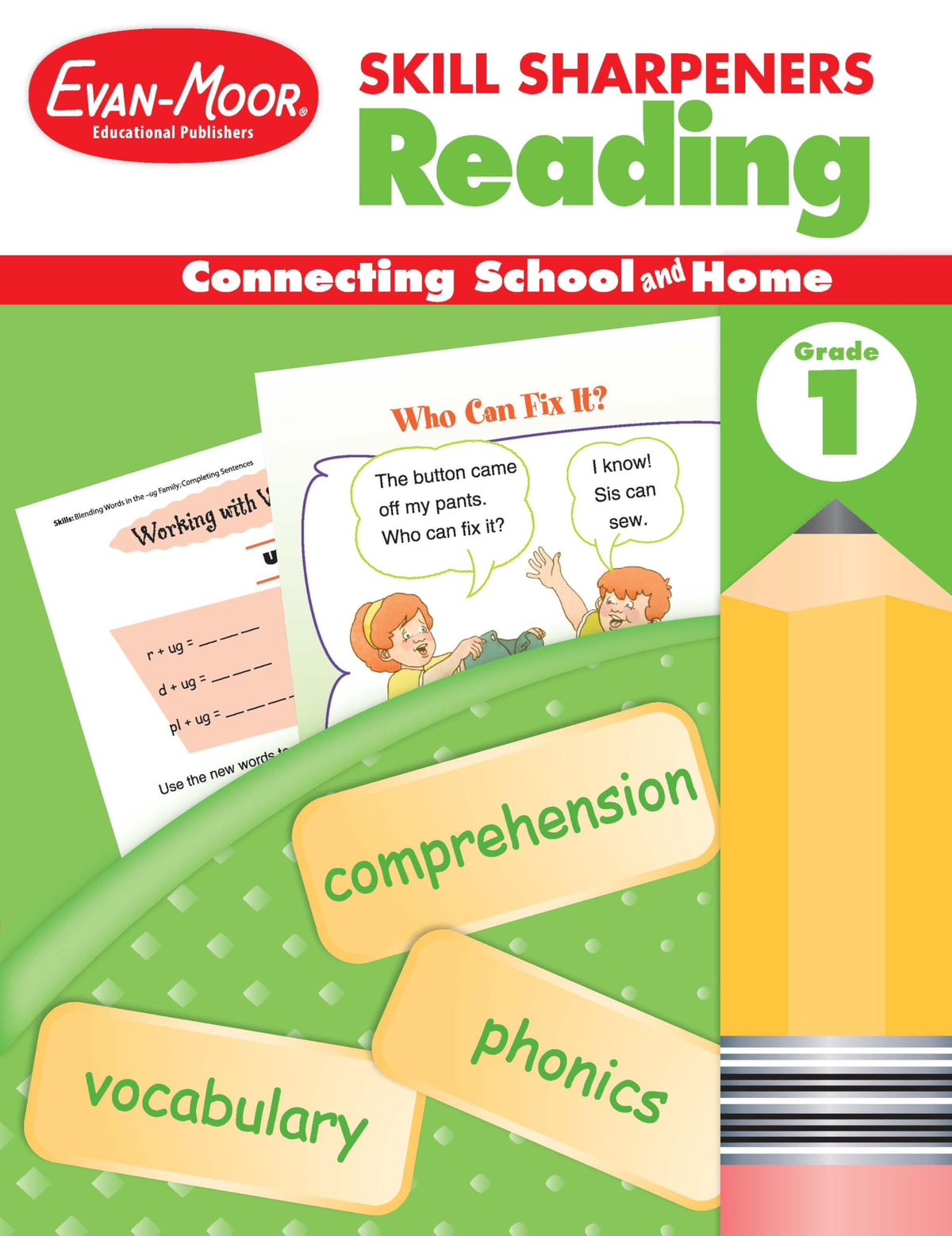 Evan-Moor Skill Sharpeners Reading Workbook, Grade 1, Vocabulary, Comprehension, Phonics, Word Family, Rhyming, Sequencing, Beginning and Ending Sounds, Word Searches, Crossword Puzzles, Homeschool