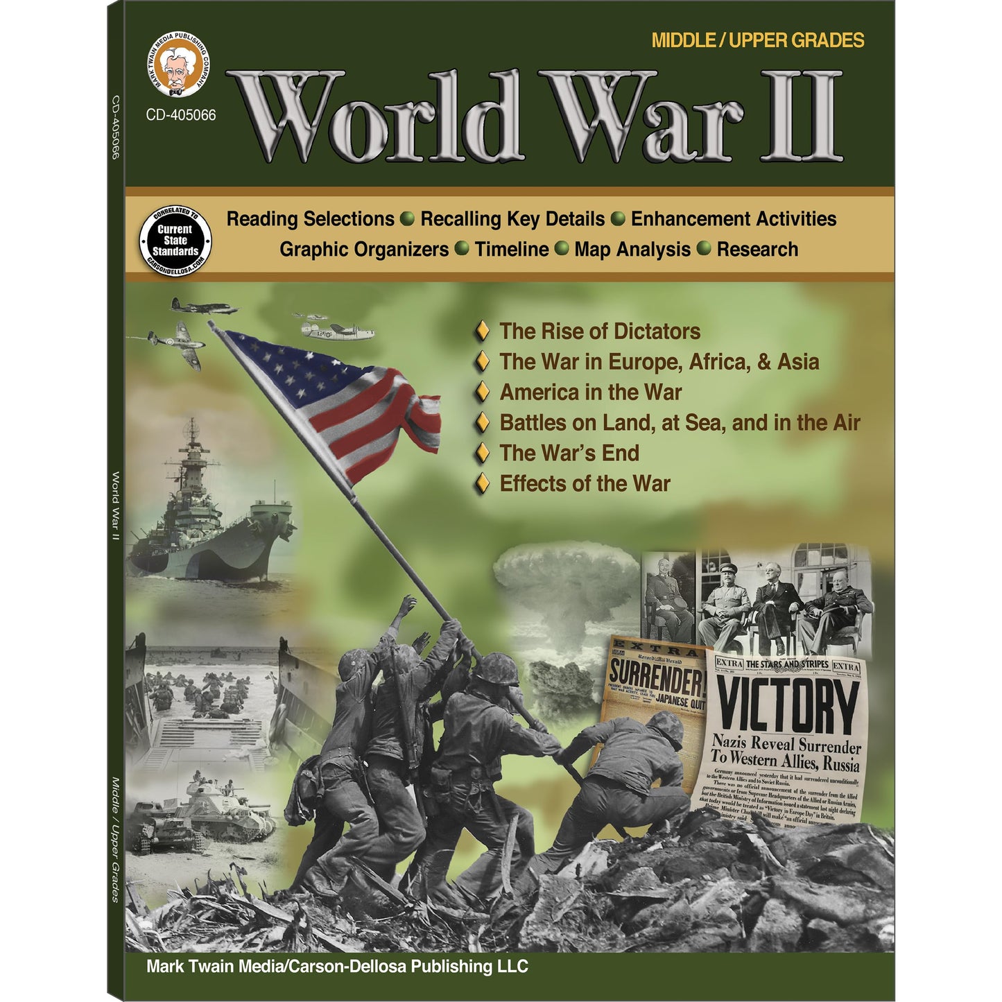 Mark Twain World War II History Workbook, Rise of Dictators, America, and Battles in Europe, Africa, Asia, Middle School and High School Social Studies, Classroom or Homeschool Curriculum