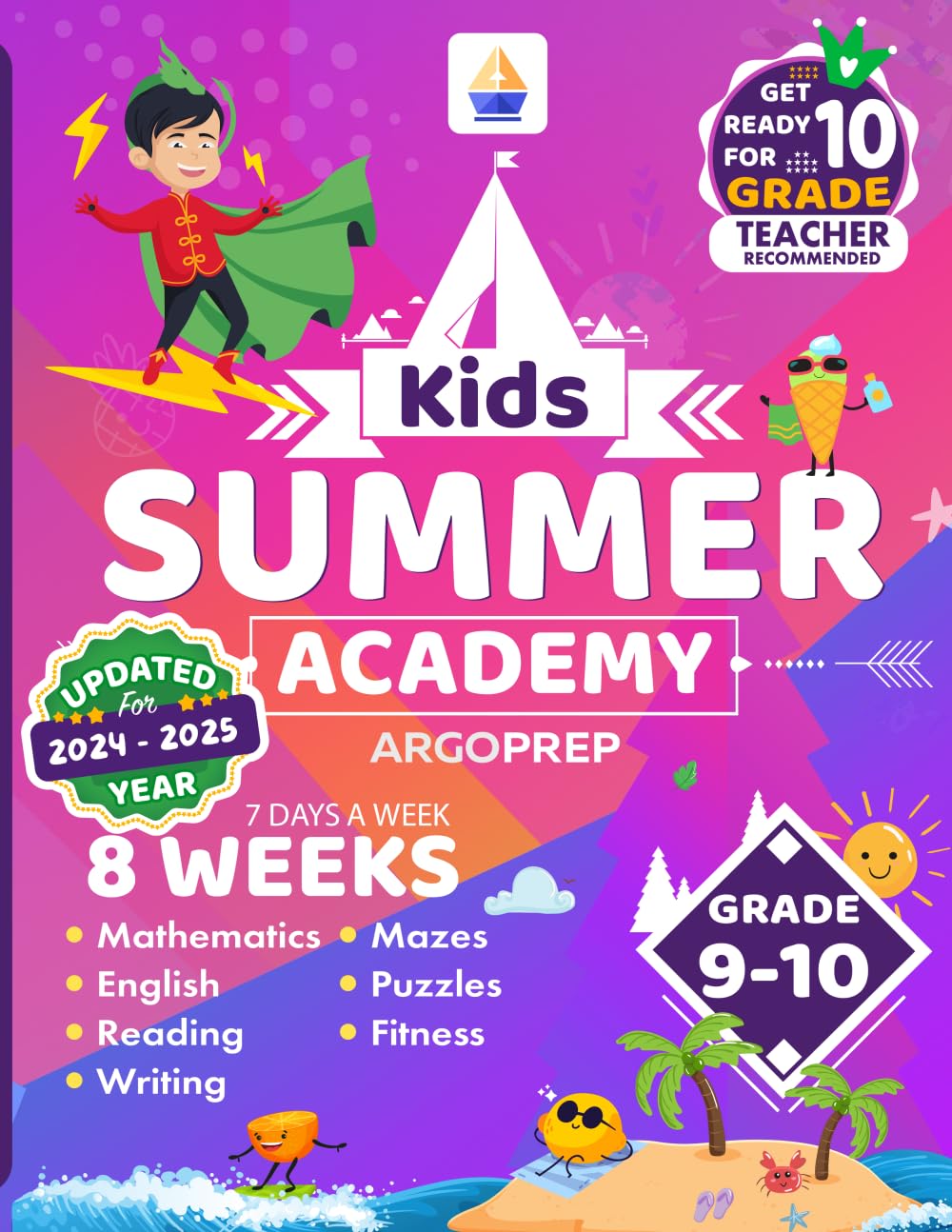 Kids Summer Academy by ArgoPrep - Grades 9-10: 8 Weeks of Math, Reading, Writing, Logic, Fitness | Online Access Included | Prevent Summer Learning Loss