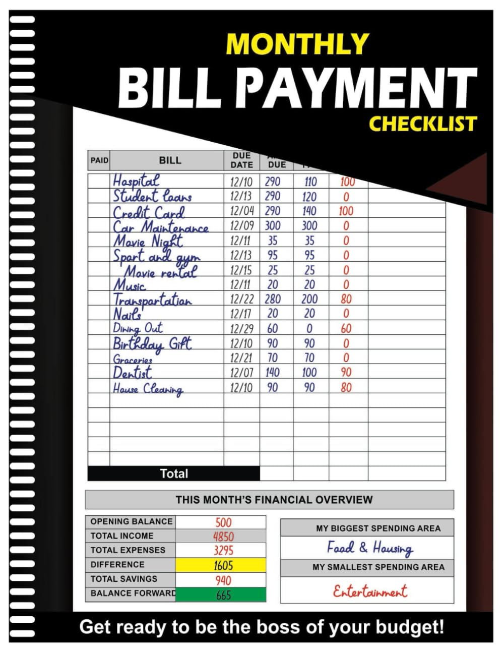 Monthly Bill Payment Checklist: Bill Tracker Notebook, Guidence for Money Spenders, 980 Billing Records Included – 8.5” x 11” 100+ Pages