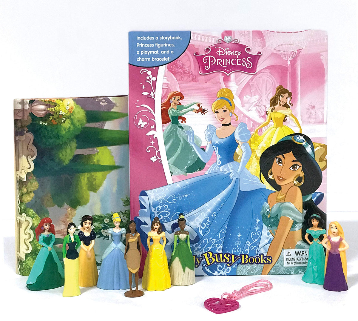 Disney Princess My Busy Books - Storybook, 9 figurines, 1 charm bracelet, playmat