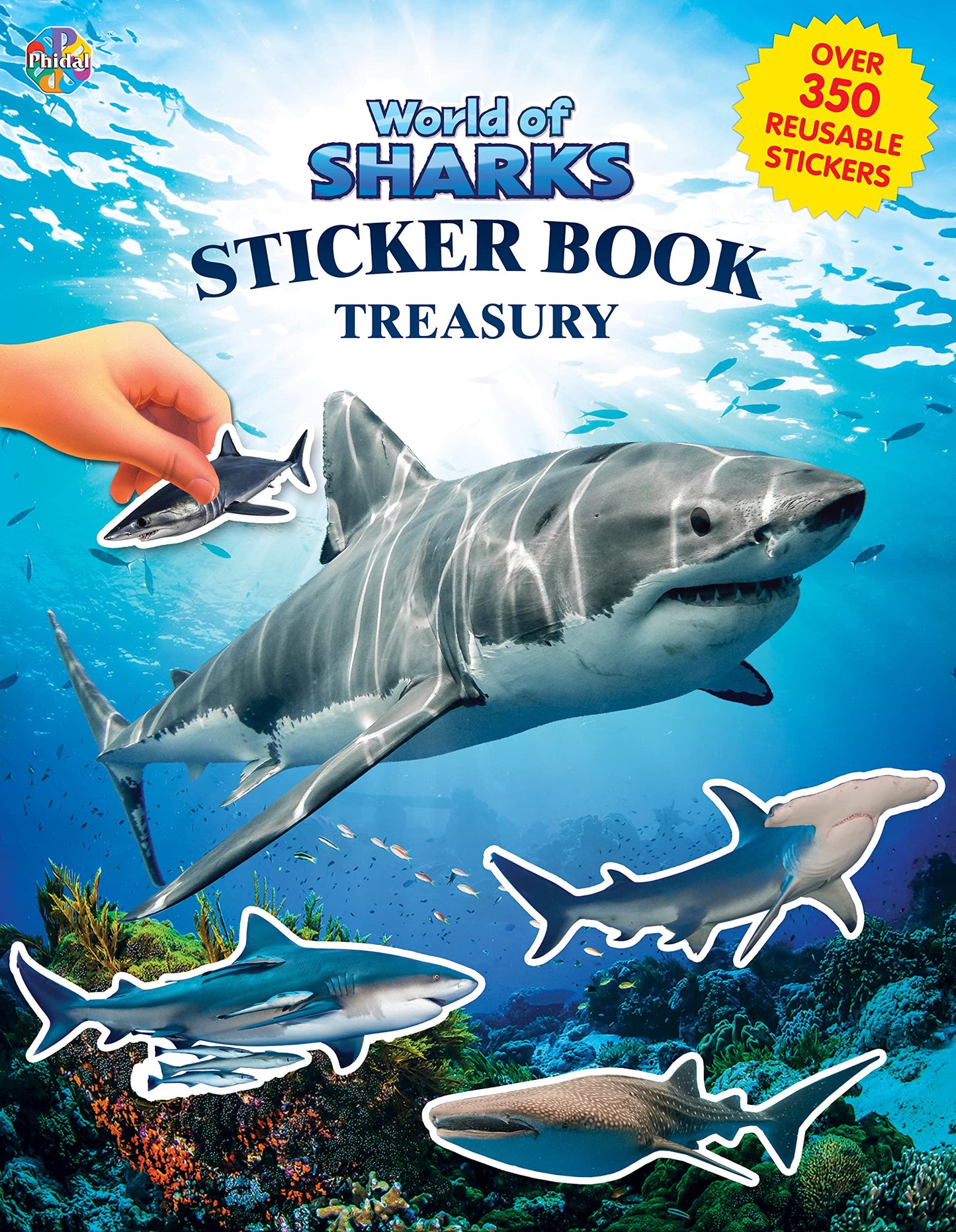 Phidal World of Sharks Sticker Book Treasury - Activity Books for kids, 350 reusable stickers, 96 pages of fun