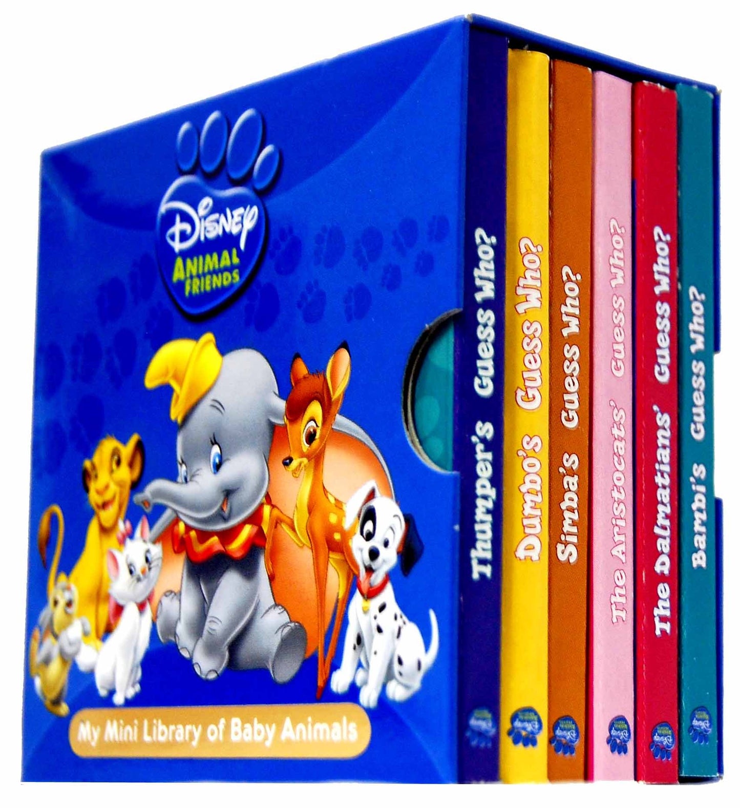 Disney Animal Friends Pocket Library 6 Board Books Collection Set (Baby Animals) (Stocking Filler) (Thumper's Guess Who?, Dumbo's Guess Who?, Simba's Guess Who?, The Aristocats Guess Who?, The Dalmatians Guess Who?, Bamb...