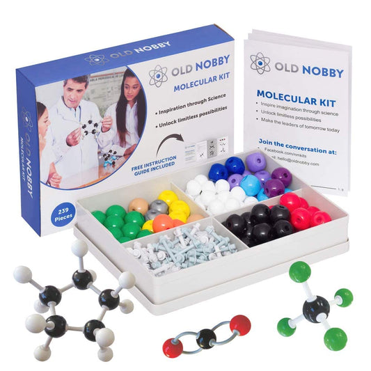 OLD NOBBY Organic Chemistry 239 Piece Model Kit - Molecular Model Kit with Atoms, Bonds, Instructional Guide, Bond Removal Tool, and Bonus Molecular Stencil - 2701