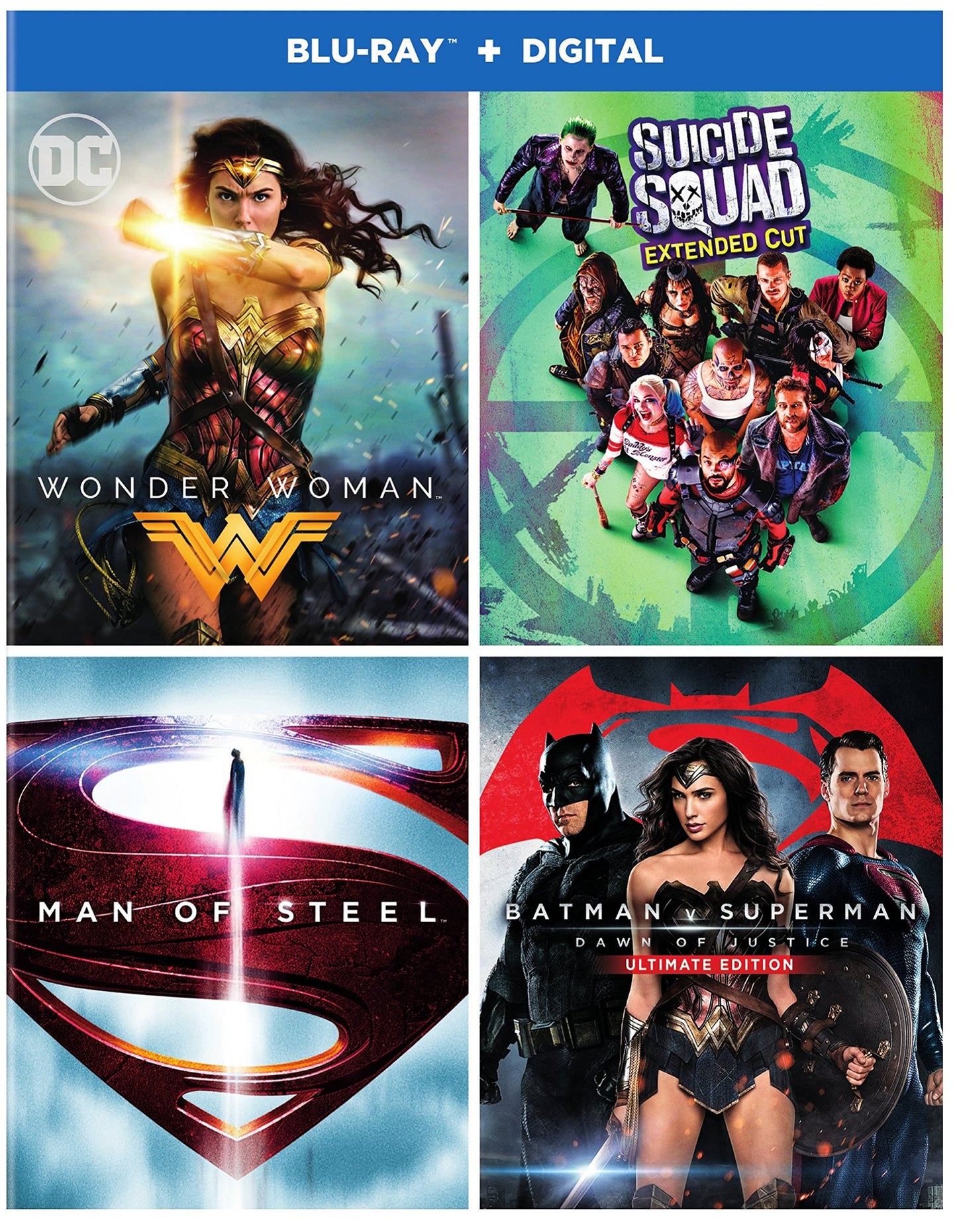 DC 4-Film Collection (Blu-ray/Wonder Woman/Suicide Squad: Ext Cut/Batman v Superman: DOJ UE/Man of Steel) (BD