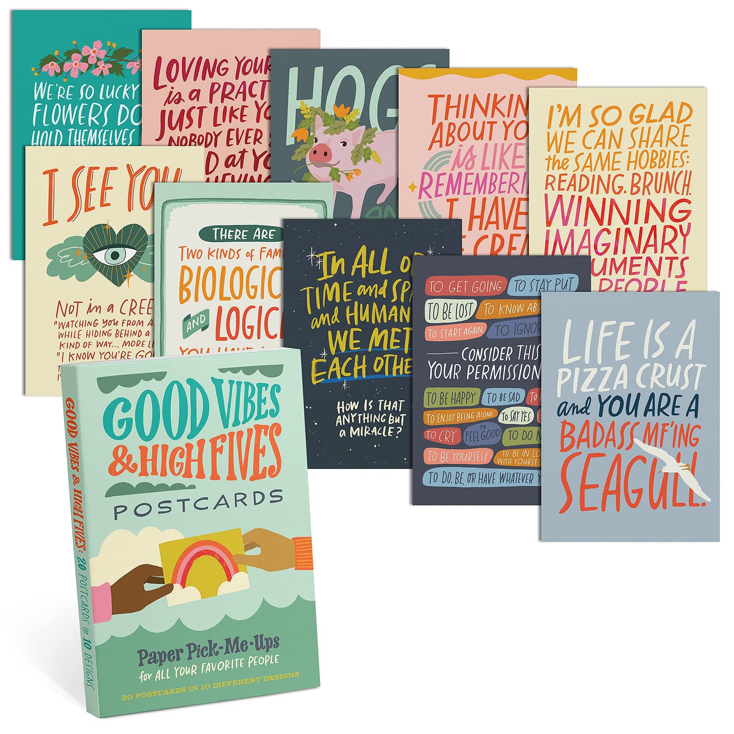 Em & Friends Good Vibes Postcards Book, 20 Postcards (2 Each 10 Styles), 5 x 7-inches