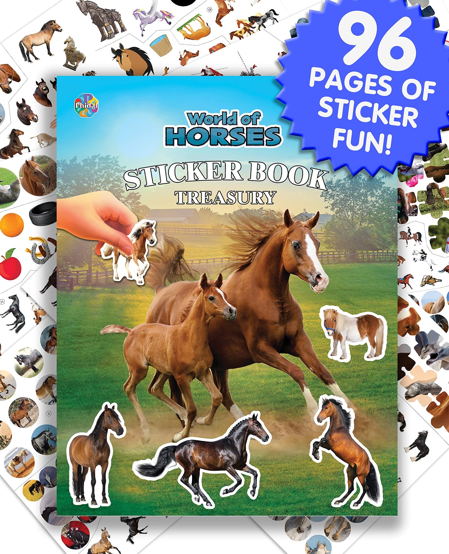 Phidal World of Horses Sticker Book Treasury - Activity Books for kids, 350 reusable stickers, 96 pages of fun - 4096
